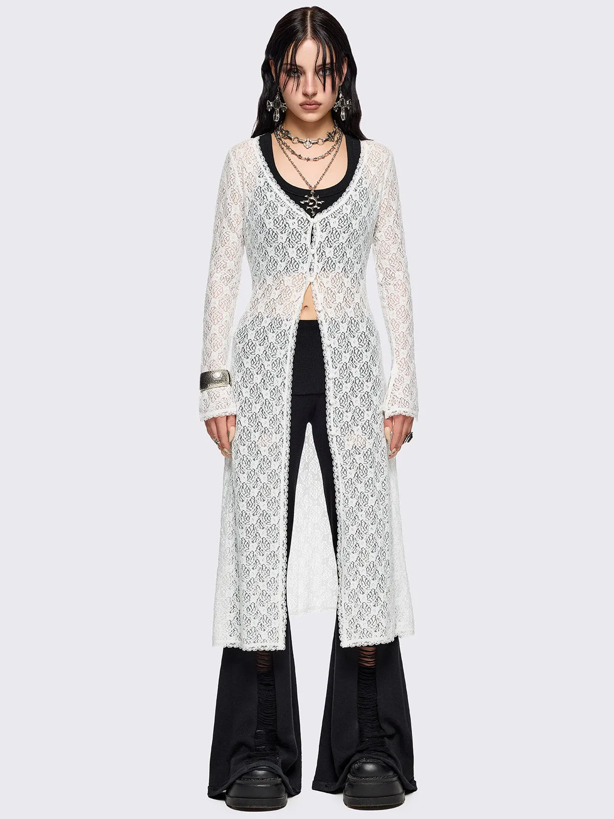 Elysia Lace Shirt Dress sold by Minga London