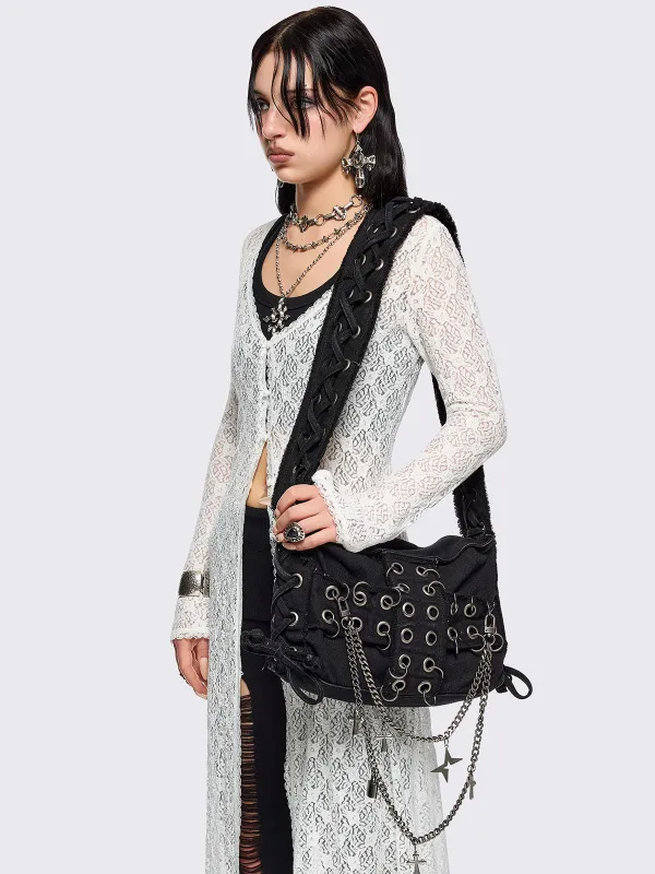 国内未入荷 Minga London - JET STAR VEGAN SHOULDER BAG Brown wash PU Leather Cargo Shoulder Bag with Buckle Details