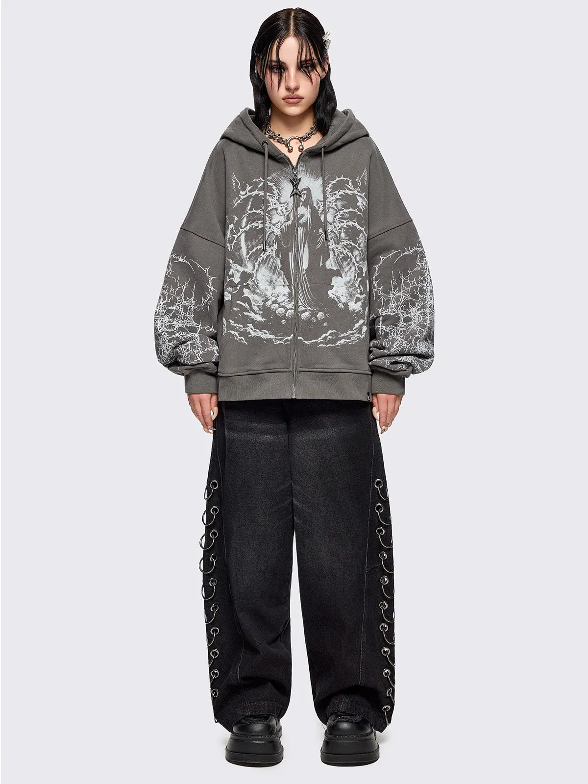 Ascension Grey Zip Up Hoodie sold by Minga London product image thumbnail 2