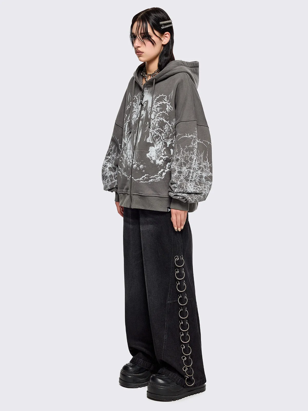 Ascension Grey Zip Up Hoodie sold by Minga London product image thumbnail 5