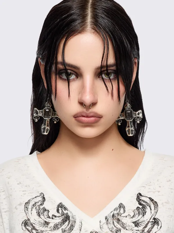 Black Gem Cross Earrings sold by Minga London