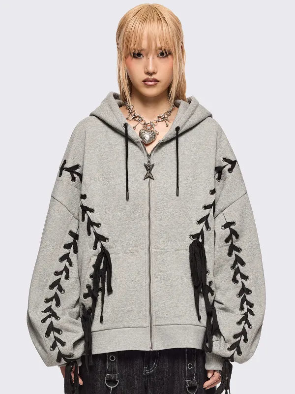 Mia Grey Zip Up Hoodie sold by Minga London
