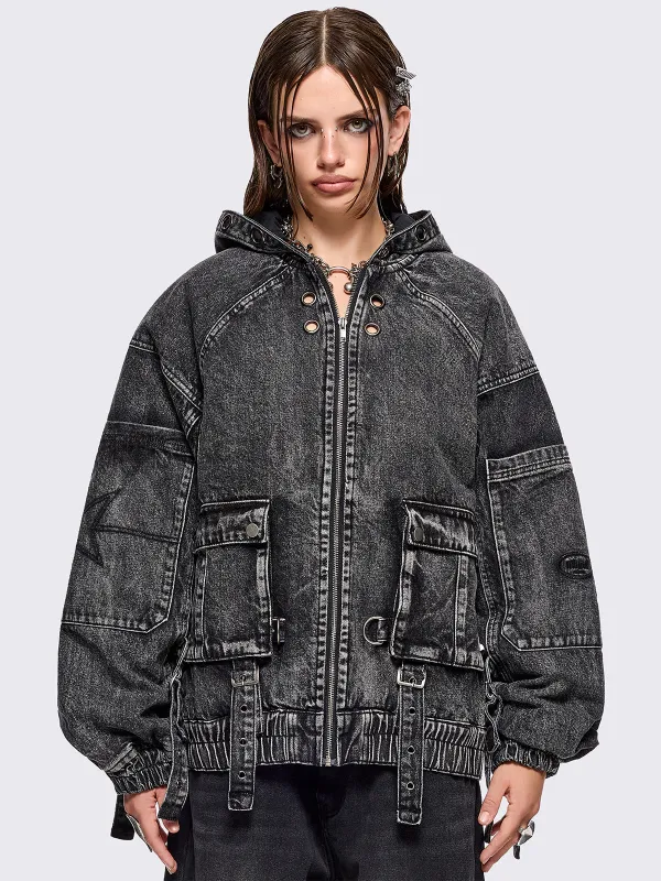 Zade Denim Bomber Jacket sold by Minga London