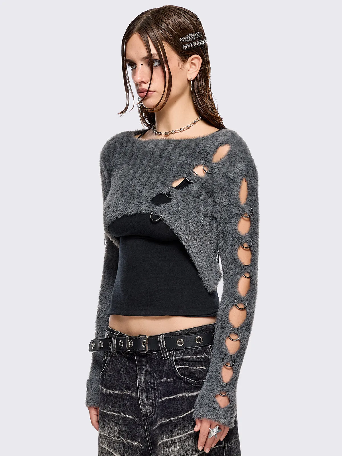Demi Grey Cut-Out Sweater sold by Minga London product image thumbnail 3