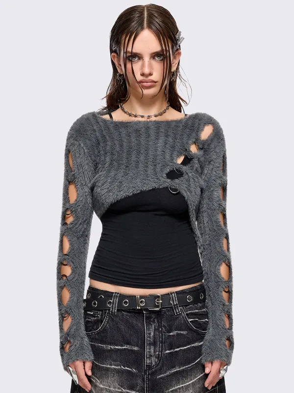 Demi Grey Cut-Out Sweater sold by Minga London