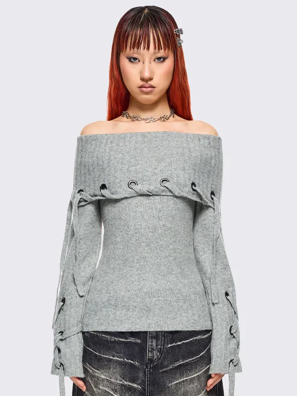 Lou Off-Shoulder Sweater sold by Minga London