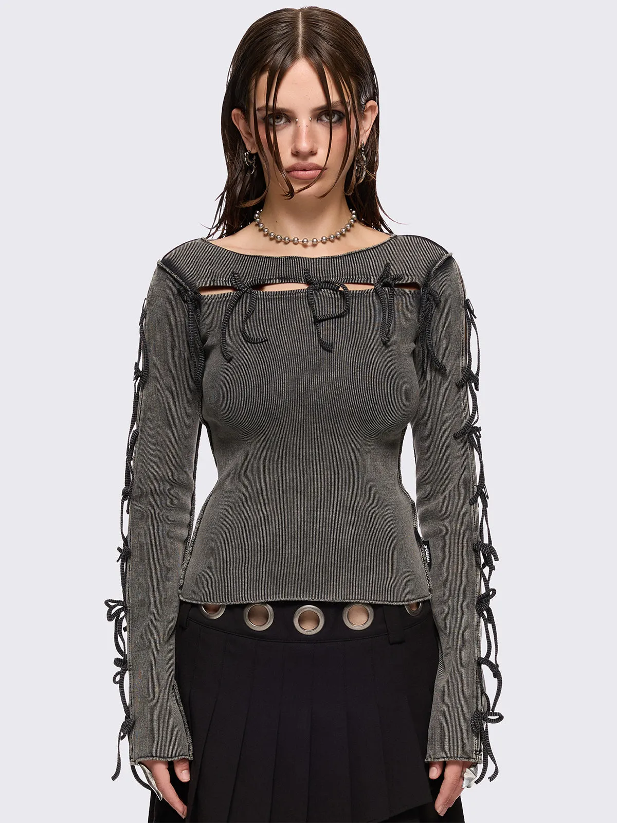 Lola Grey Washed Top sold by Minga London