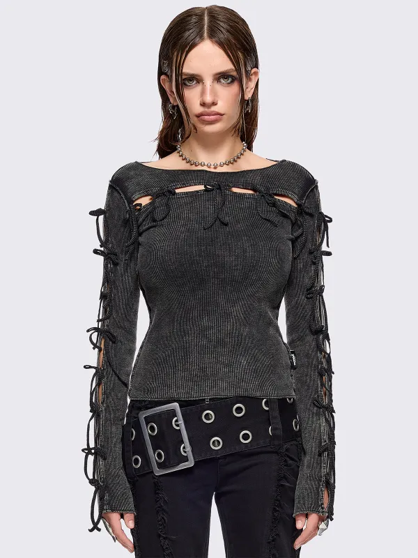 Lola Black Washed Top sold by Minga London