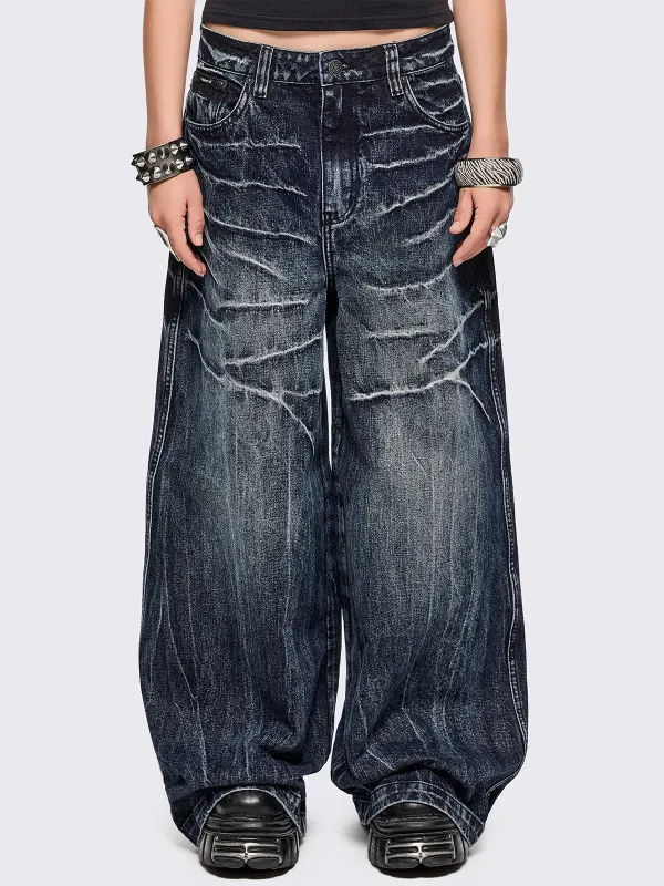Volt Blue Baggy Jeans sold by Minga London