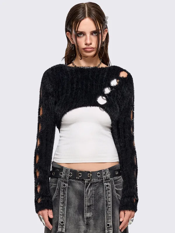 Demi Black Cut-Out Sweater sold by Minga London