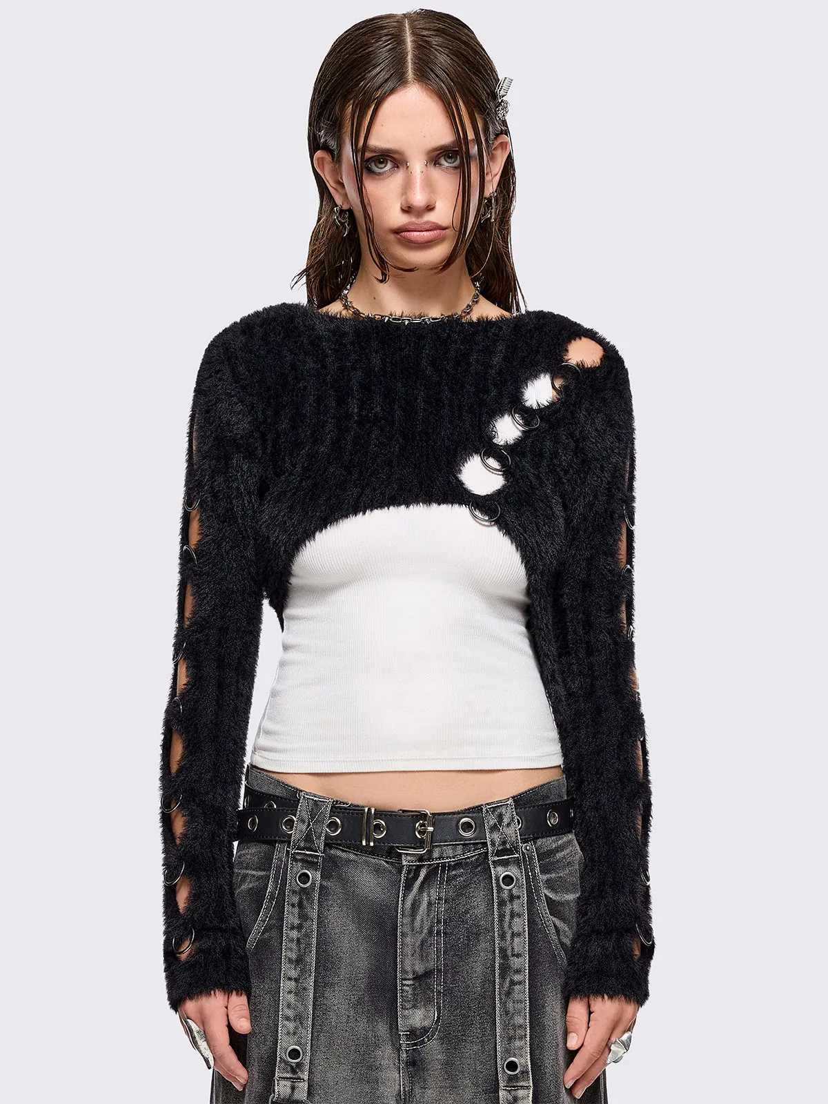 Demi Black Cut-Out Sweater sold by Minga London