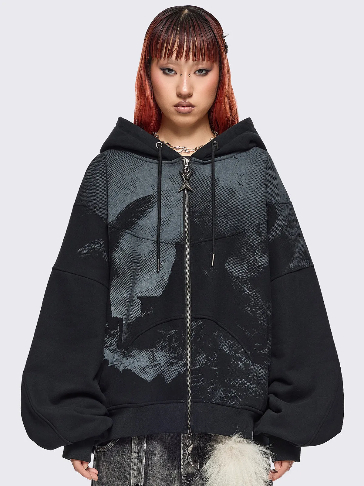 Black Angel Zip Up Hoodie sold by Minga London