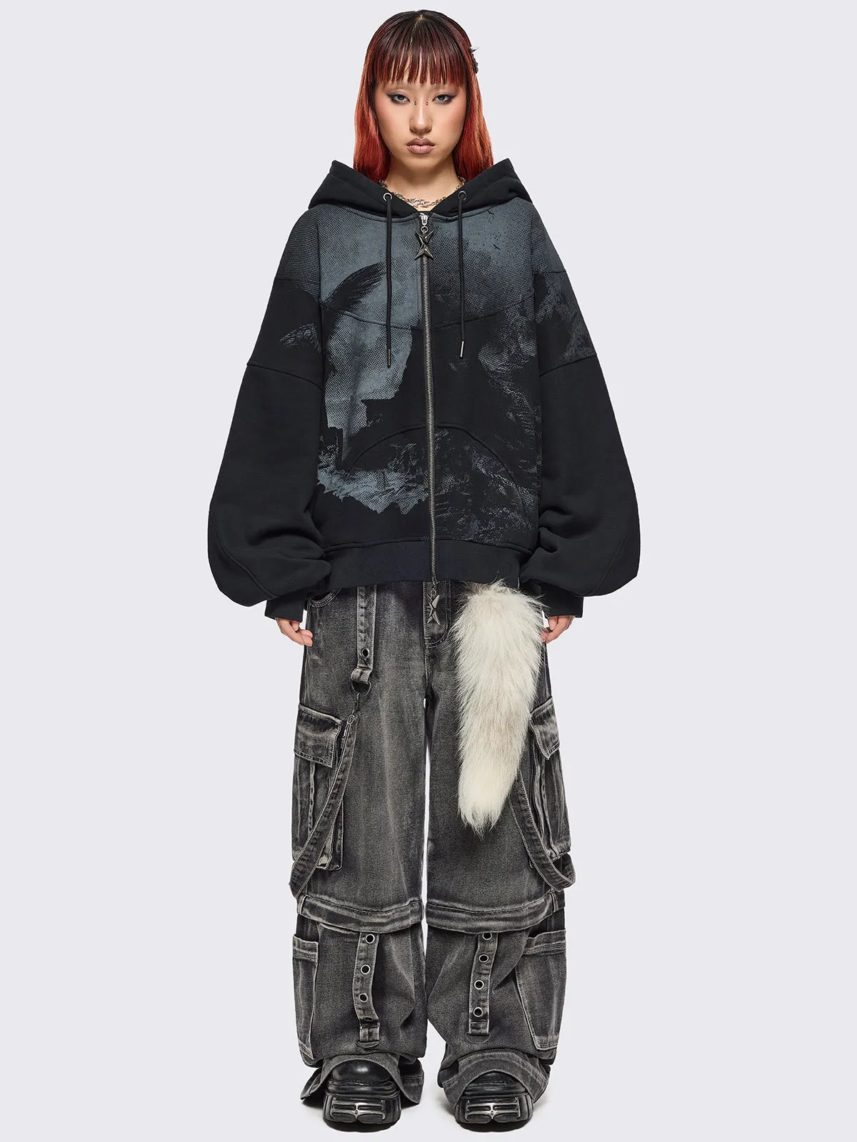 Black Angel Zip Up Hoodie sold by Minga London product image thumbnail 2