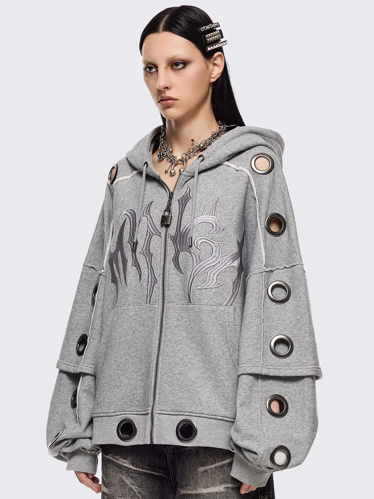 Hexa Grey Zip Up Hoodie sold by Minga London product image thumbnail 3