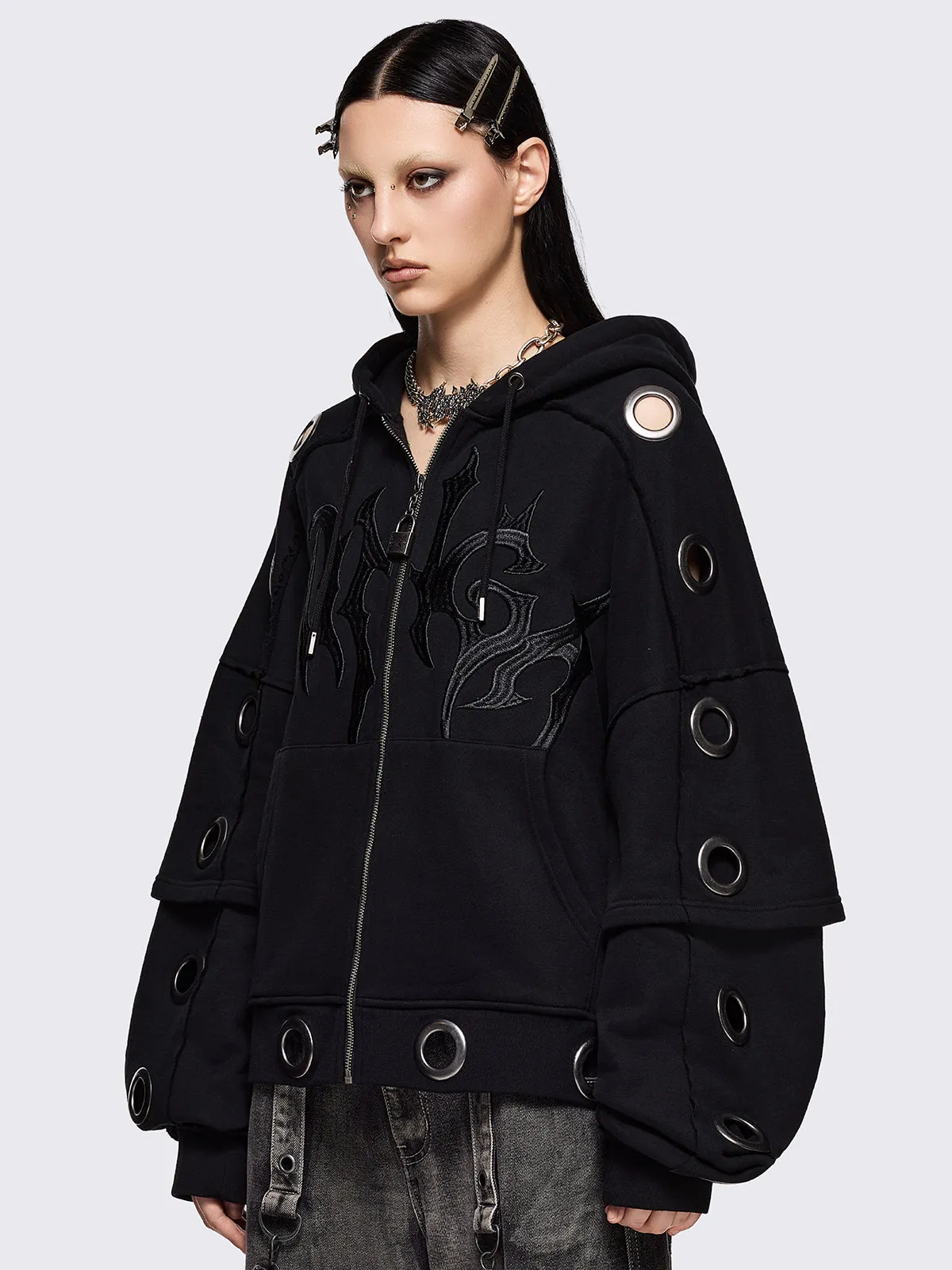 Hexa Black Zip Up Hoodie sold by Minga London product image thumbnail 3