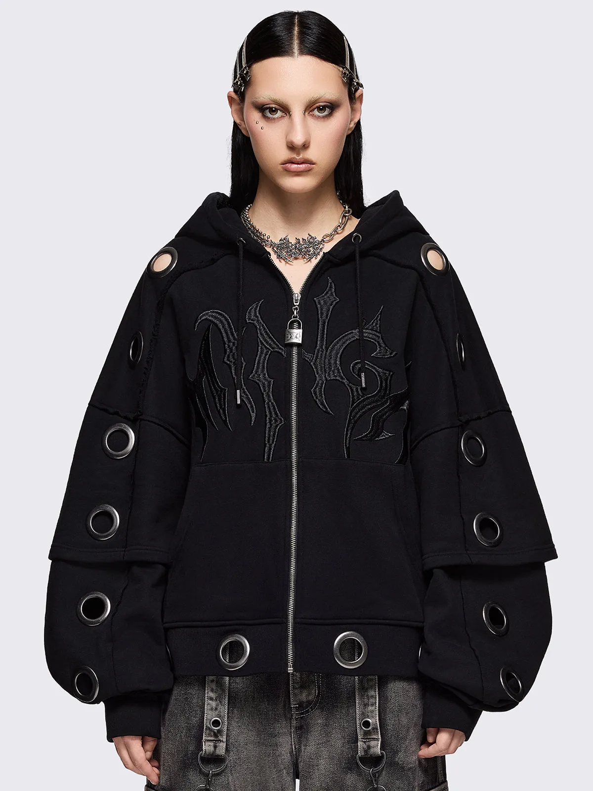 Hexa Black Zip Up Hoodie sold by Minga London