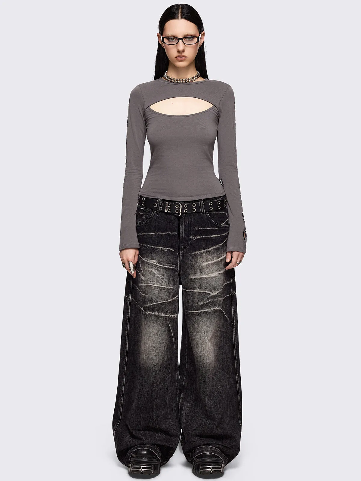 Moxie Grey Cut-Out Top sold by Minga London product image thumbnail 3