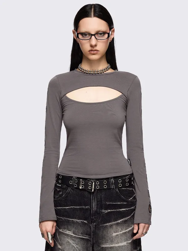 Moxie Grey Cut-Out Top sold by Minga London