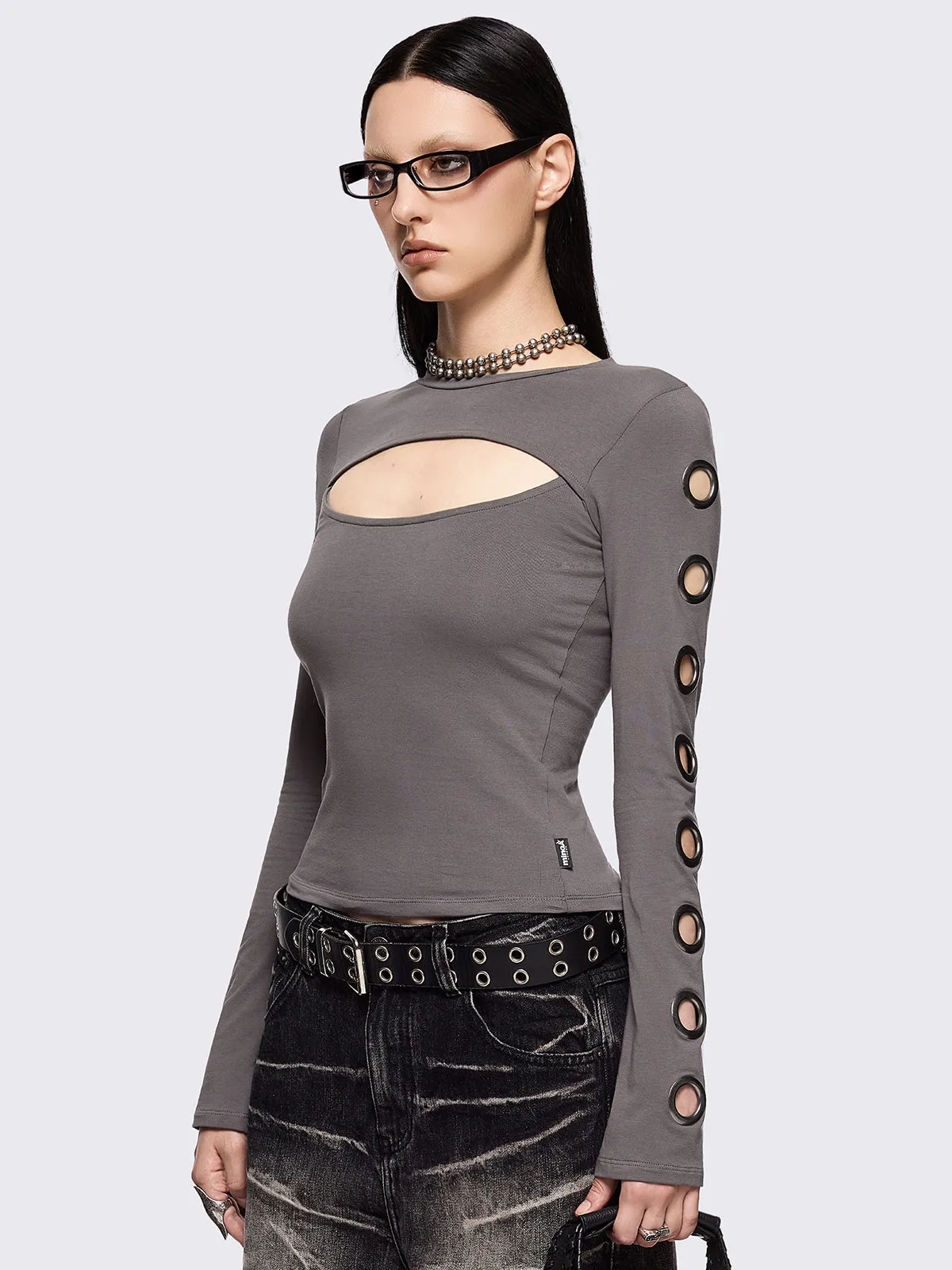 Moxie Grey Cut-Out Top sold by Minga London product image thumbnail 4