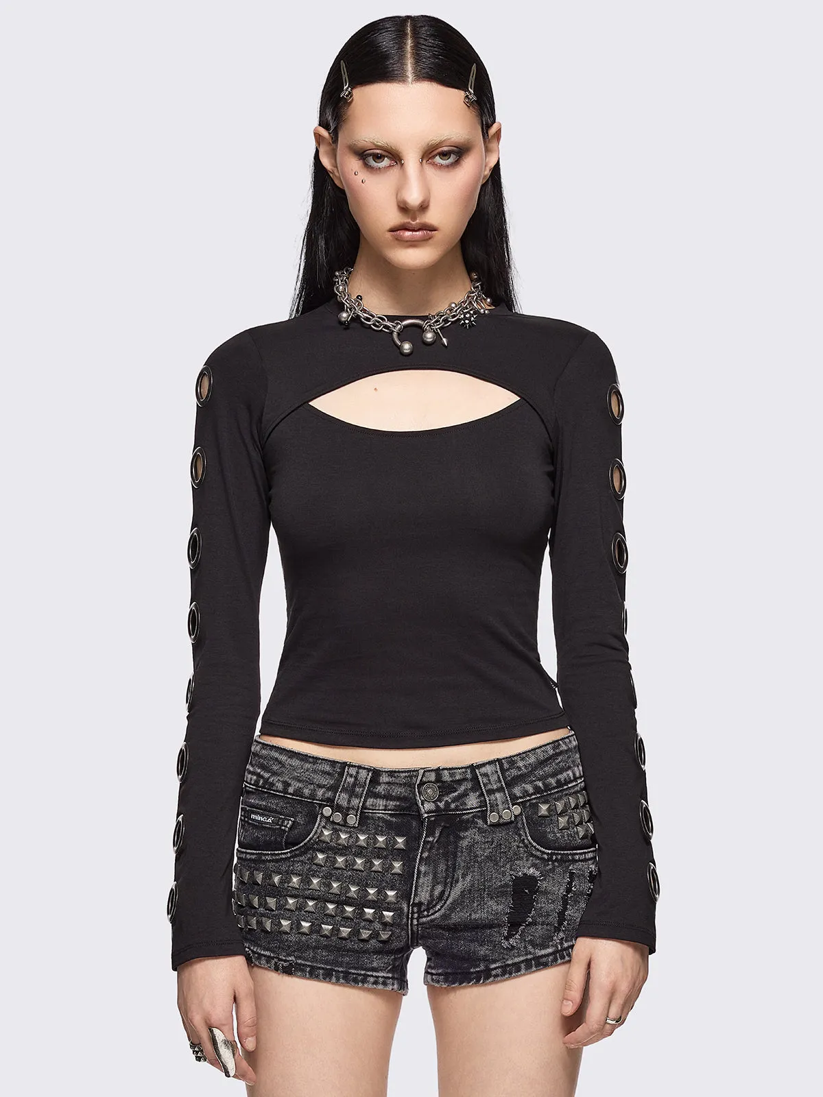 Moxie Black Cut-Out Top sold by Minga London