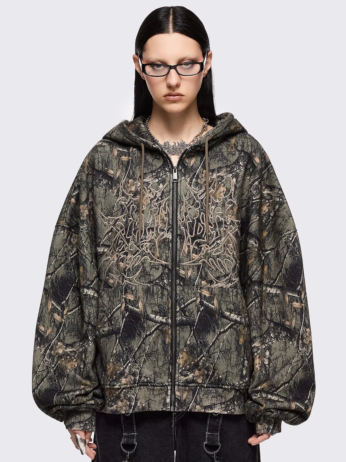 Forest Tree Camo Zip Up Hoodie sold by Minga London