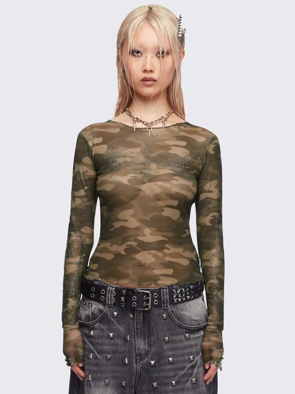 Camo Crush Mesh Top sold by Minga London