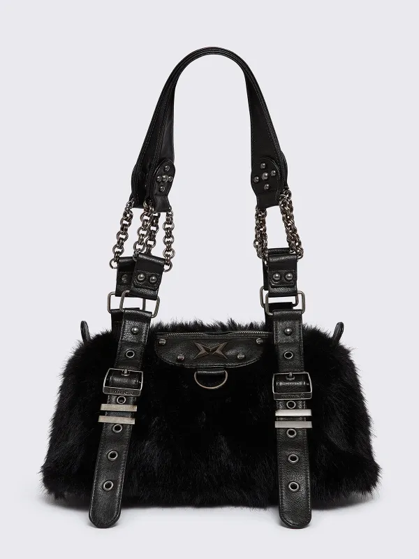Gigi Black Furry Shoulder Bag sold by Minga London