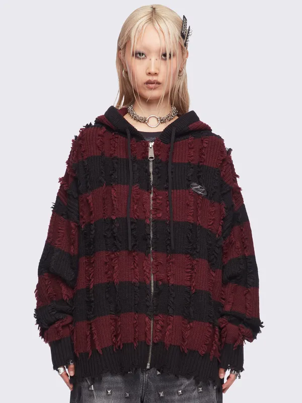 Ellis Red Knitted Zip-Up Hoodie sold by Minga London