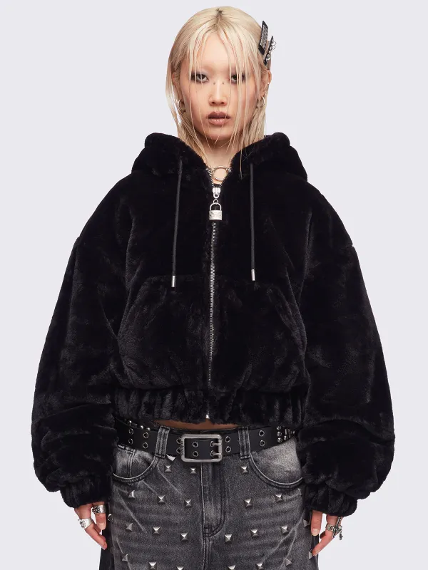 Cat Ear Black Faux Fur Jacket sold by Minga London