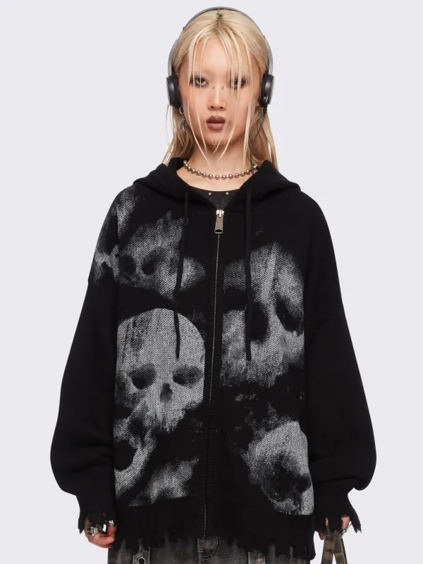 Skull Crusher Knitted Zip-Up Hoodie sold by Minga London