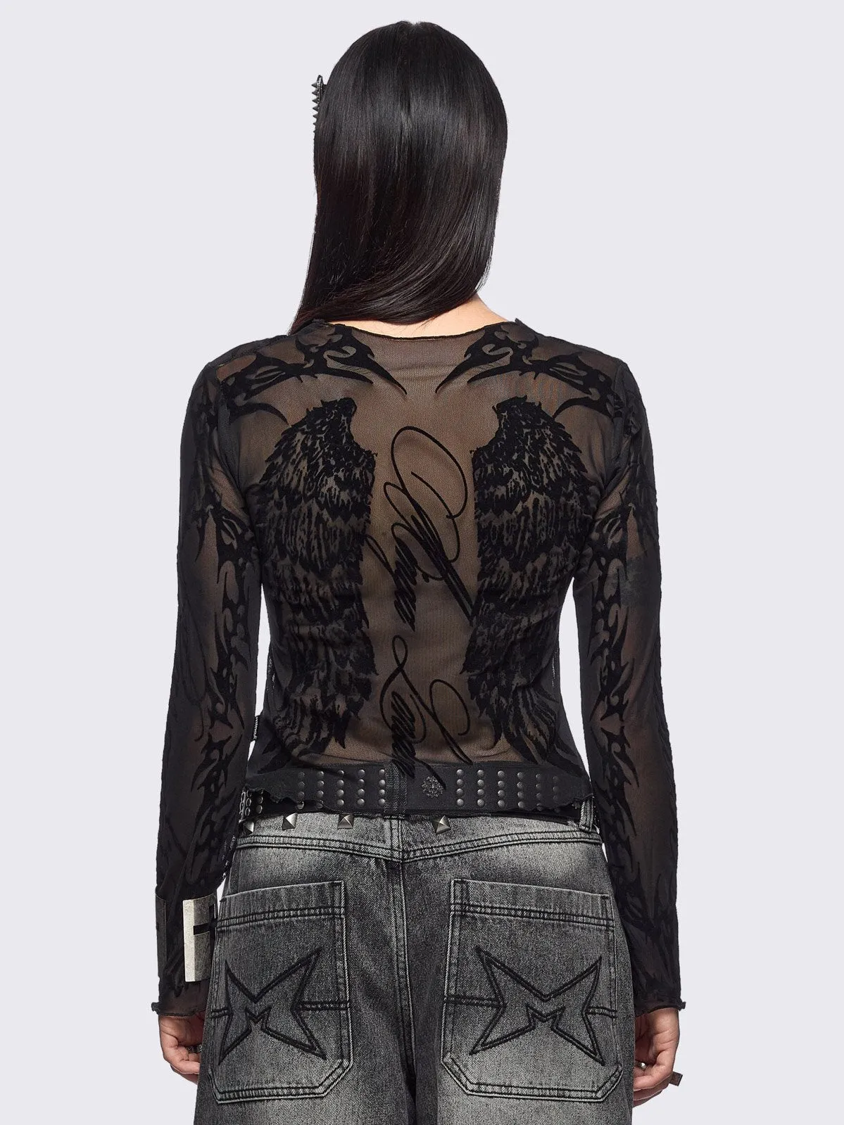 Wing It Black Mesh Top sold by Minga London product image thumbnail 3