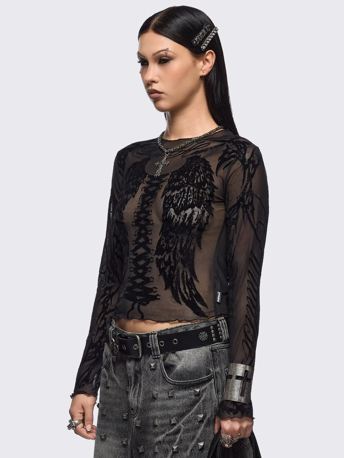 Wing It Black Mesh Top sold by Minga London product image thumbnail 4