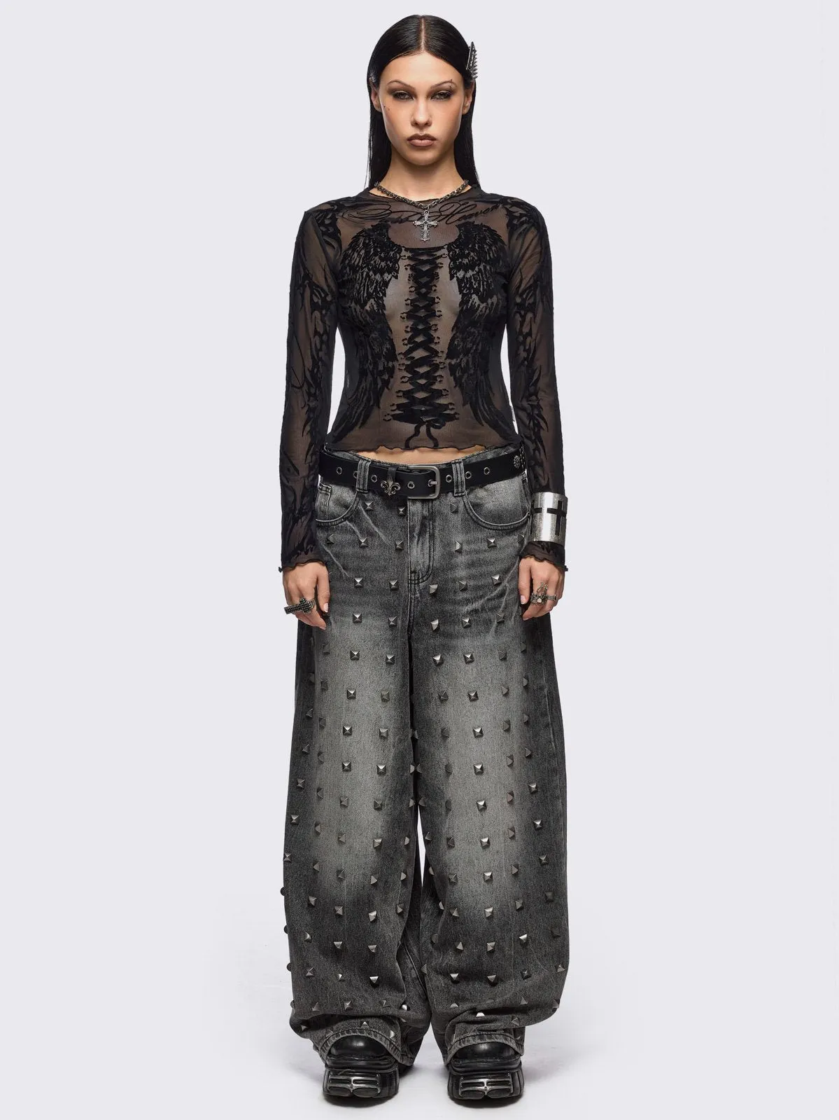 Wing It Black Mesh Top sold by Minga London product image thumbnail 2