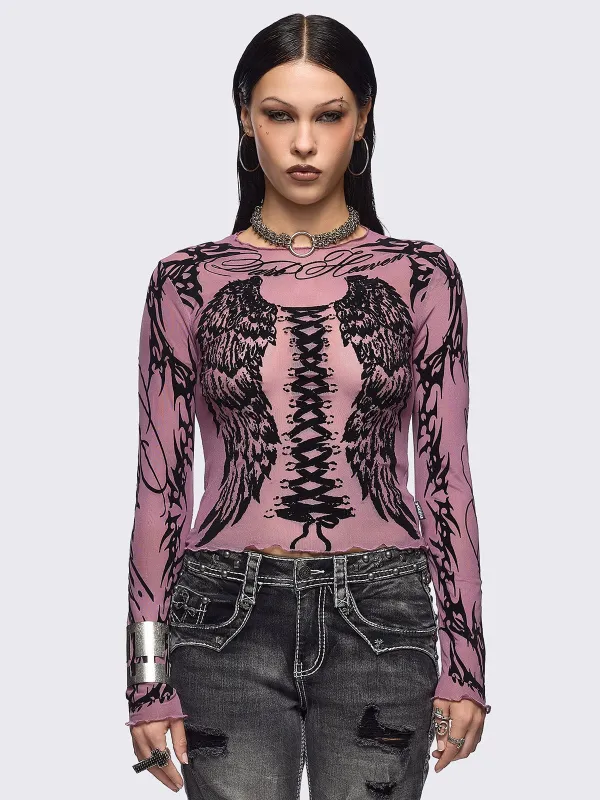Wing It Pink Mesh Top sold by Minga London