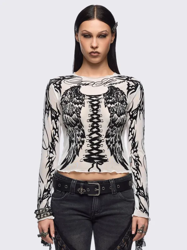 Wing It White Mesh Top sold by Minga London