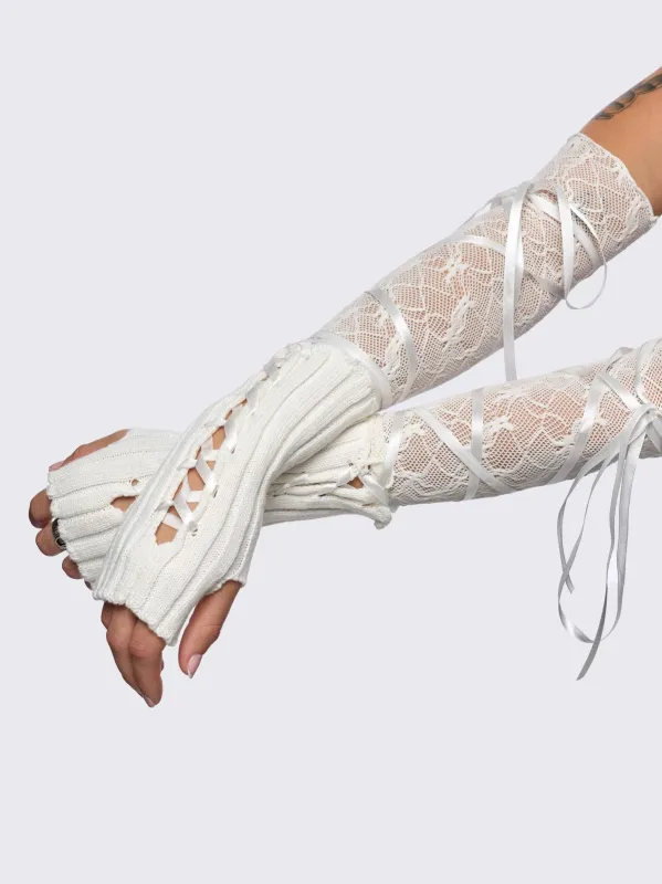 Lacette White Arm Warmers sold by Minga London