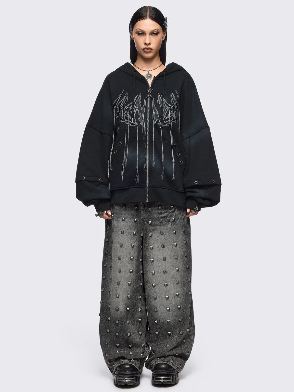 Heaven Black Washed Zip Up Hoodie sold by Minga London product image thumbnail 3