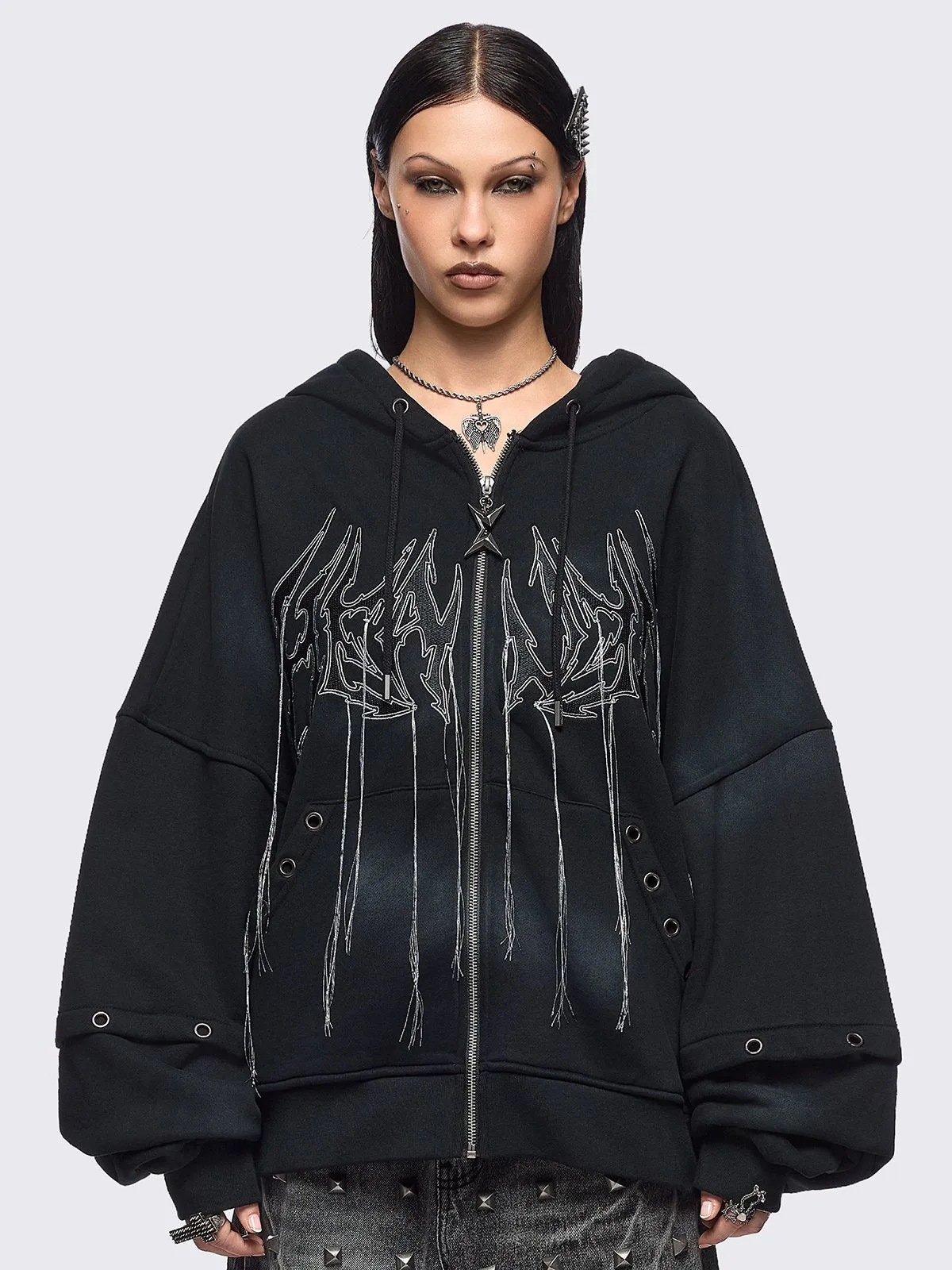 Heaven Black Washed Zip Up Hoodie sold by Minga London