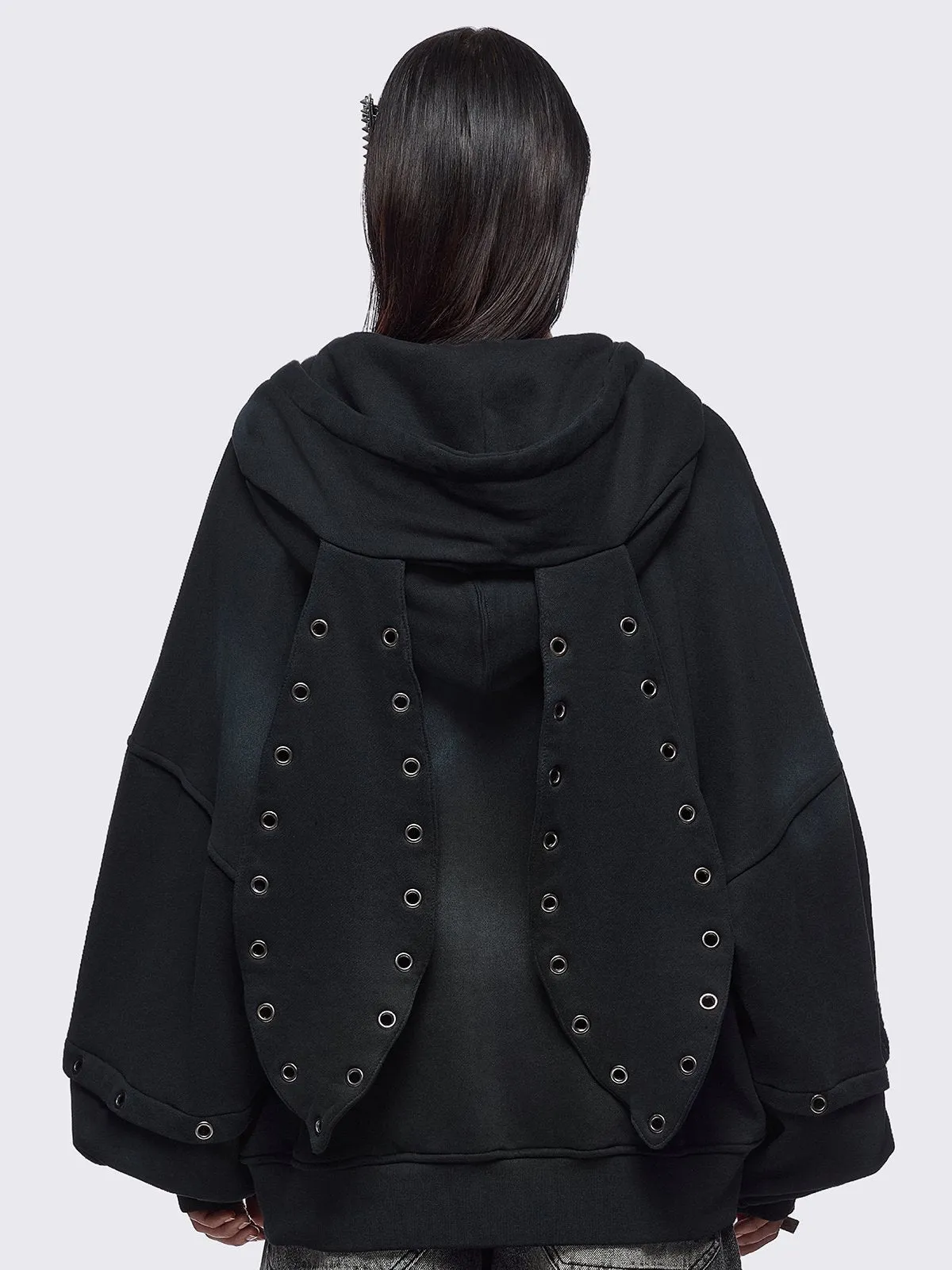 Heaven Black Washed Zip Up Hoodie sold by Minga London product image thumbnail 4