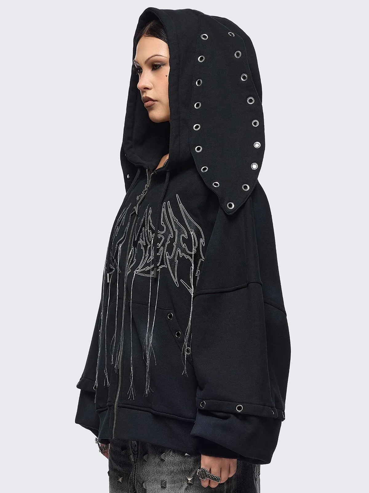 Heaven Black Washed Zip Up Hoodie sold by Minga London product image thumbnail 2