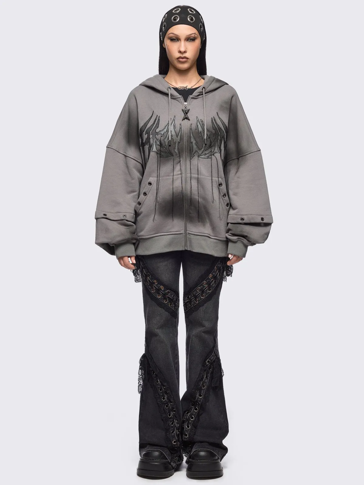 Heaven Grey Washed Zip Up Hoodie sold by Minga London product image thumbnail 4