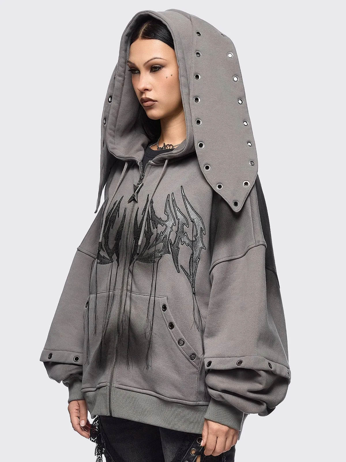 Heaven Grey Washed Zip Up Hoodie sold by Minga London product image thumbnail 2