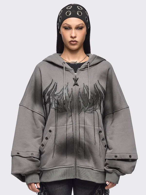 Heaven Grey Washed Zip Up Hoodie sold by Minga London