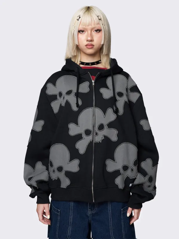 Skull Craft Patch Oversized Zip Up Hoodie sold by Minga London