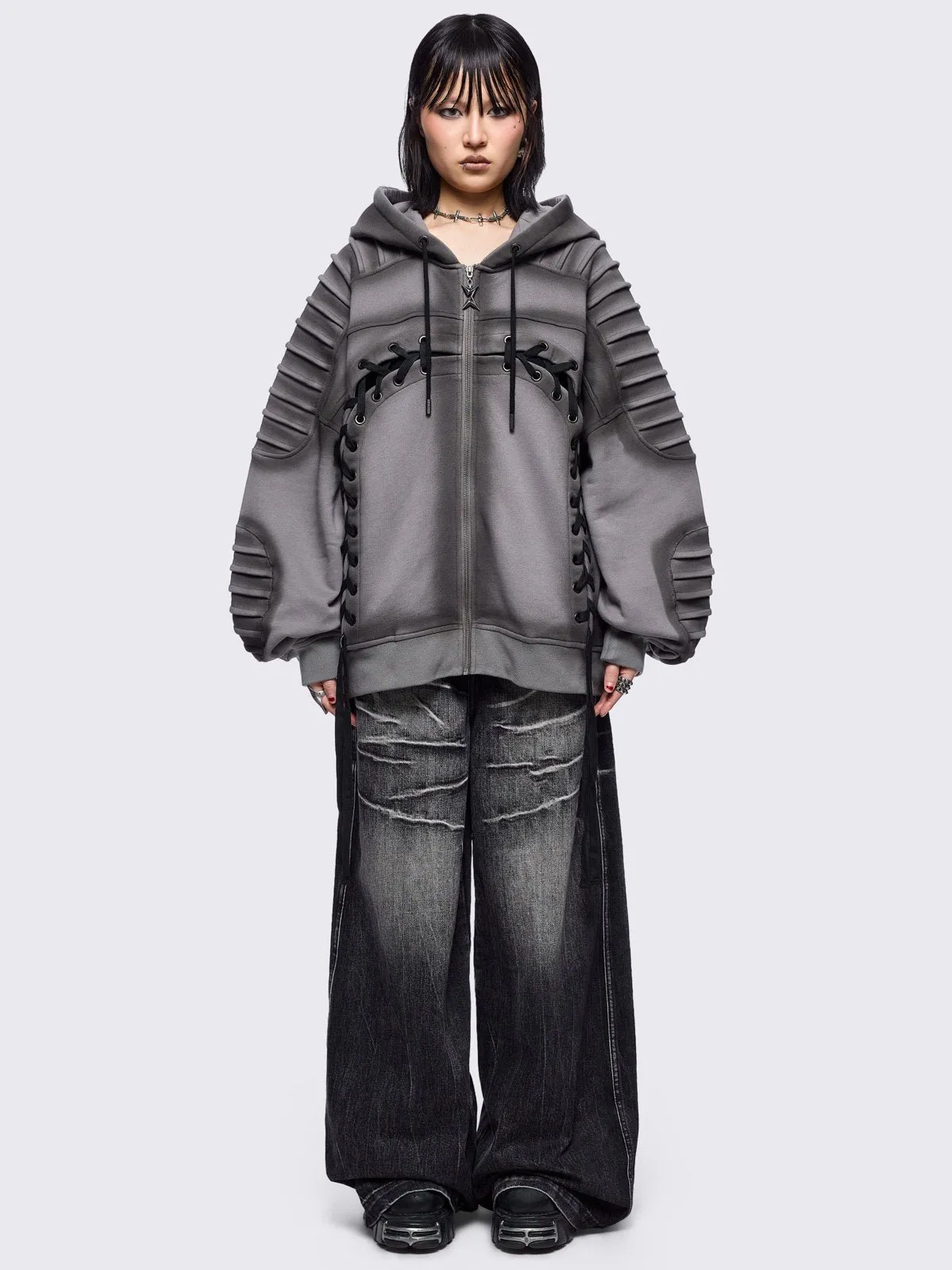 Vyre Grey Zip Up Hoodie sold by Minga London product image thumbnail 4