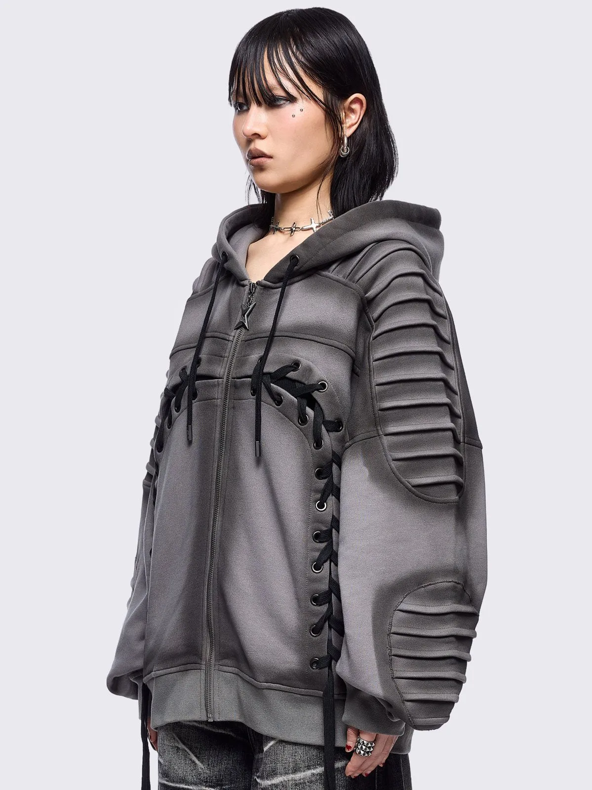 Vyre Grey Zip Up Hoodie sold by Minga London product image thumbnail 3