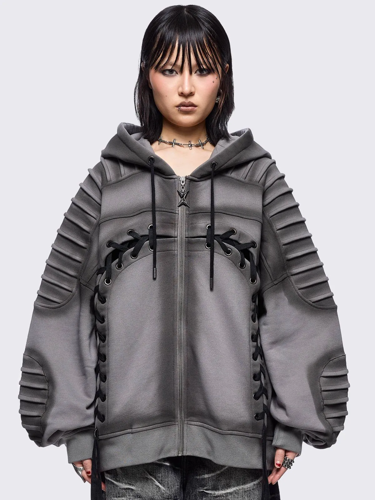 Vyre Grey Zip Up Hoodie sold by Minga London