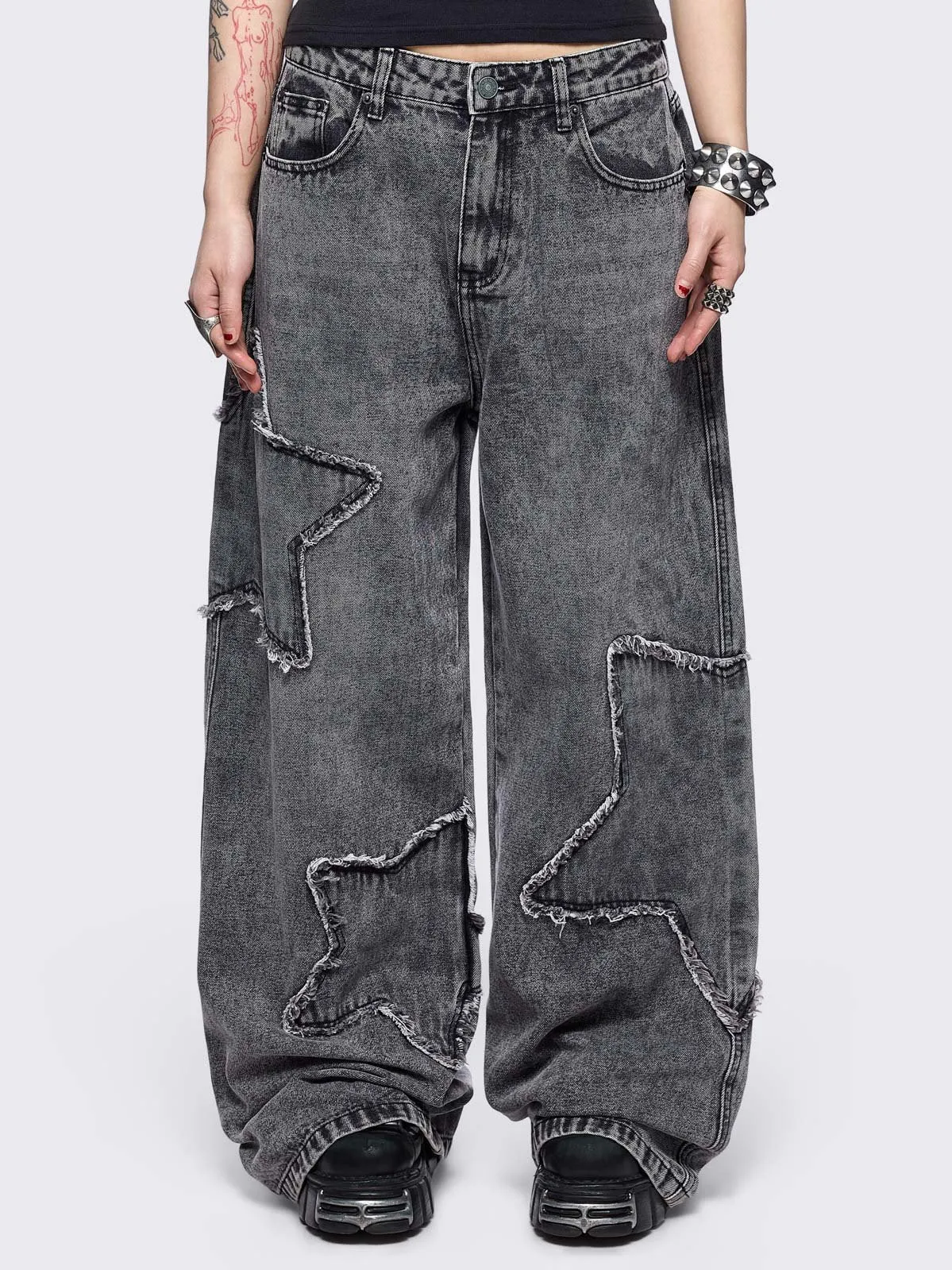 Starburst Grey Baggy Jeans sold by Minga London