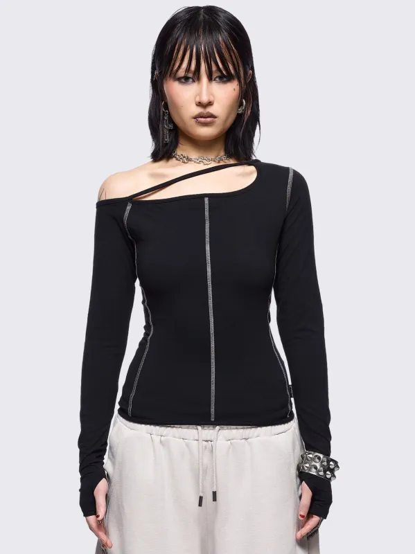 Mae Black Cut-Out Top sold by Minga London