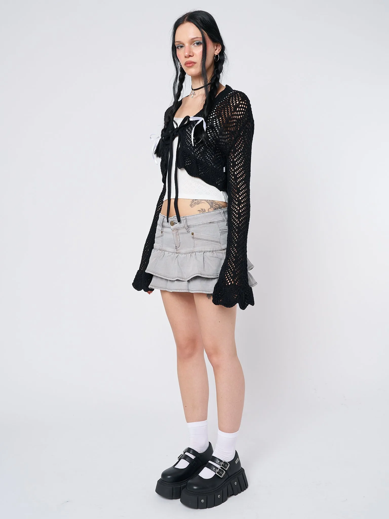 Brenna Tie Front Frill Crochet Crop Cardigan sold by Minga London product image thumbnail 5